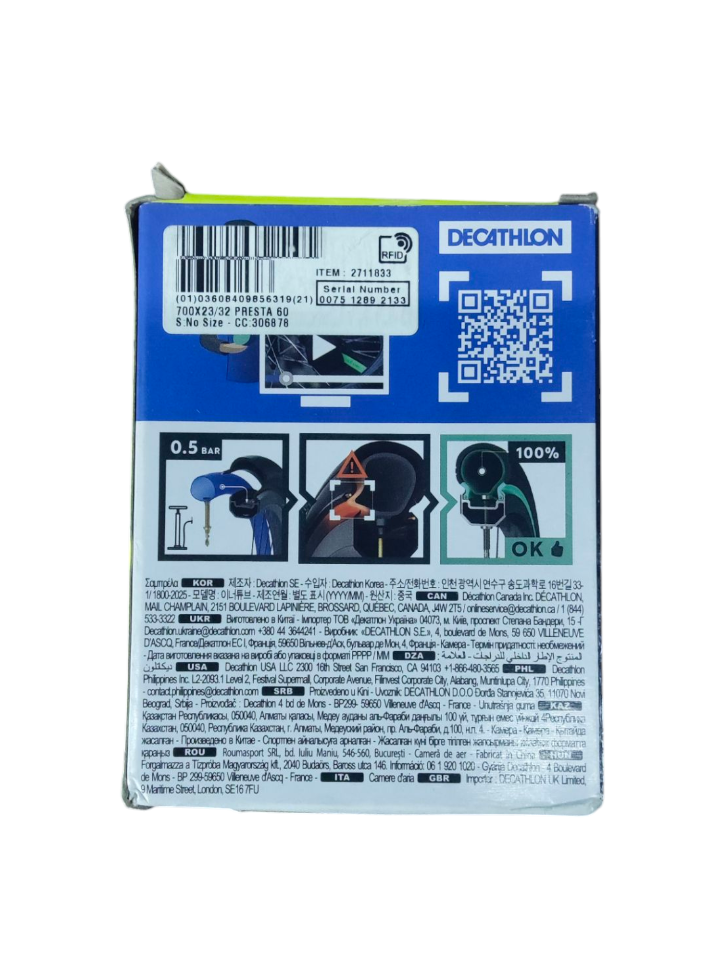 Decathlon Bike Inner Tube Presta Valve